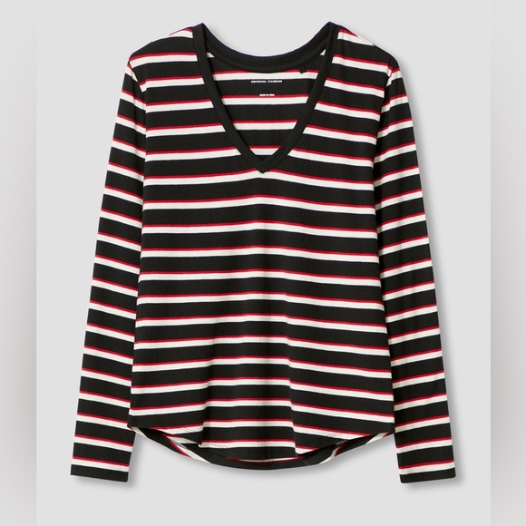 Universal standard long sleeve v Rex tee black white red stripe - Picture 1 of 2